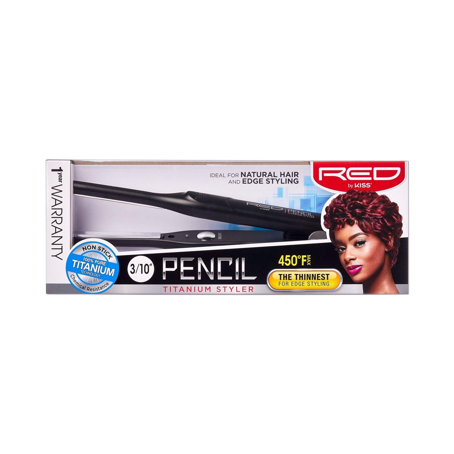 Kiss Red by Pencil Flat Iron Hair Straightener (Titanium, 3/10'' (0.3 Inch))