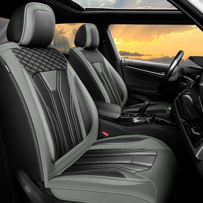 Fit Accord Car Seat Covers Premium Leather for Honda Accord 2012-2025 2026. Waterproof， Breathable, Scratch-Resistant & All-Weather Seat Cushion Protector（Full Set,Gray&Black