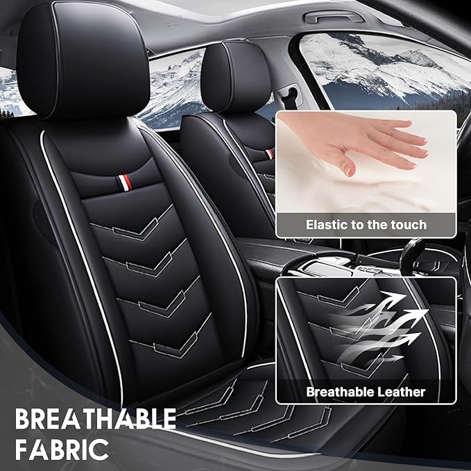 Car Seat Cover 7 Seats for Hyundai Palisade 2020-2025, Durable Wear Resistant Waterproof Sport Seat Cover, Breathable No Odor Premium Leather Vehicle Seat Covers.(Standard,Black White)