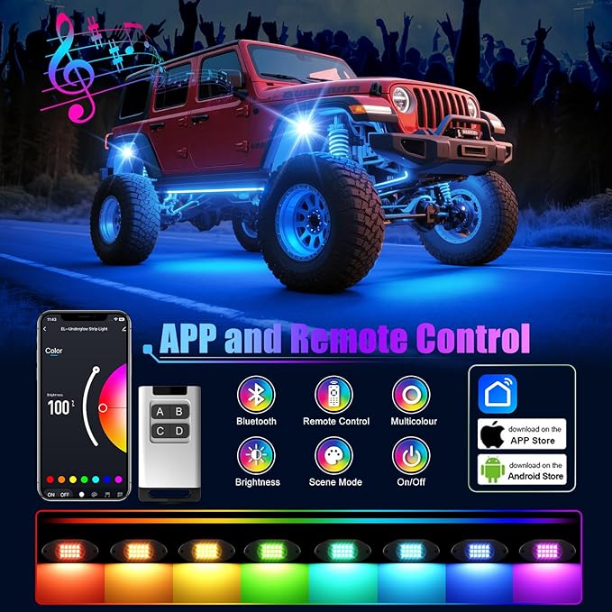 LED Rock Lights for Trucks 14 Pods,RGB Rocklights with App & Remote Control, Underglow Rock Light Kit for Trucks UTV ATV Golf Cart RZR