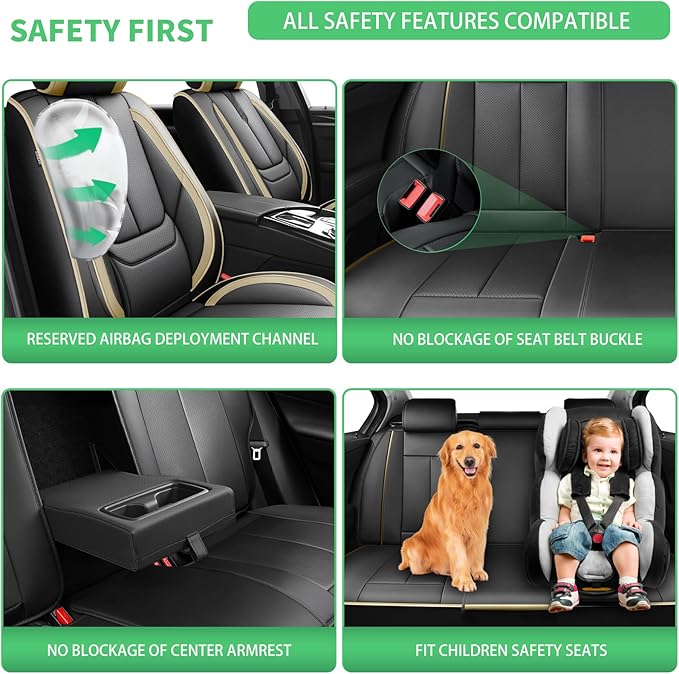 Fit Outback Car Seat Covers for Subaru Outback 2010-2024 2025 2026 -Upgraded Premium Waterproof & Breathable Leather,Airbag Compatible,All-Weather Seat Cushion Protector,Full Set,Black-Beige