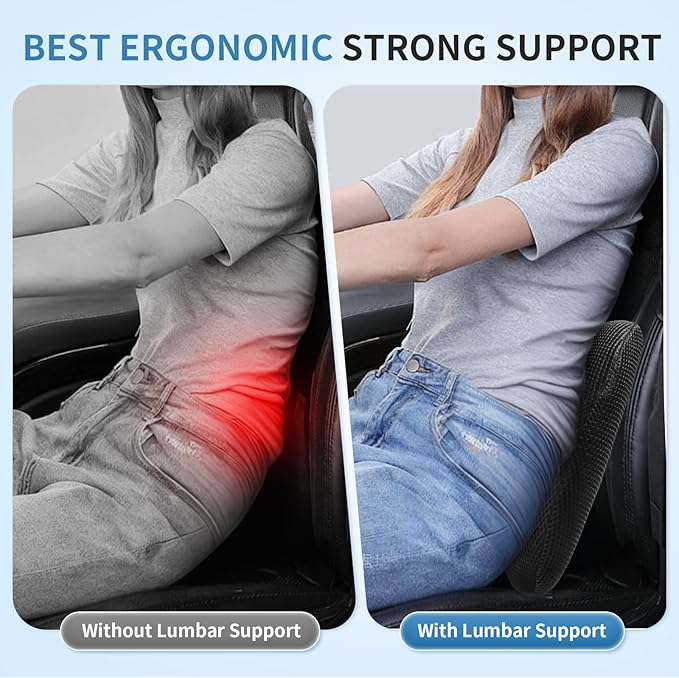 Lumbar Support Pillow for Car, Memory Foam Back Support Lumbar Pillow for Car, Gaming, Office Chair, Ergonomic for Lower Back Pain Relief, Softness Breathable Removable Mesh Cover, Black