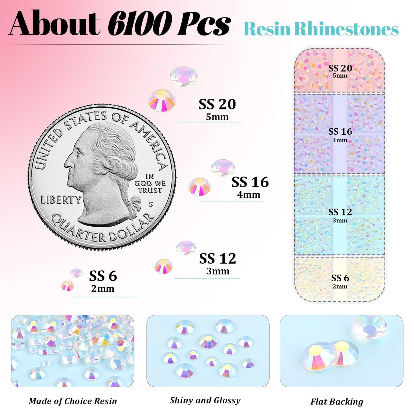 6100Pcs Jelly Resin Rhinestones for Crafting with 2Pcs 10ml B7000 Jewelry Glue, 1 Box Flatback Crystals Diamond (Transparent AB) for Bedazzling Crafts DIY Nail Art Non Hotfix Gems for Clothing Shoes