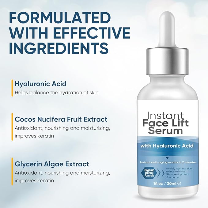 Instant Face Lift Serum, 2 Minute Temporary Skin Tightening Serum with Hyaluronic Acid, Visibly Lift & Firm Sagging Skin for Face & Neck