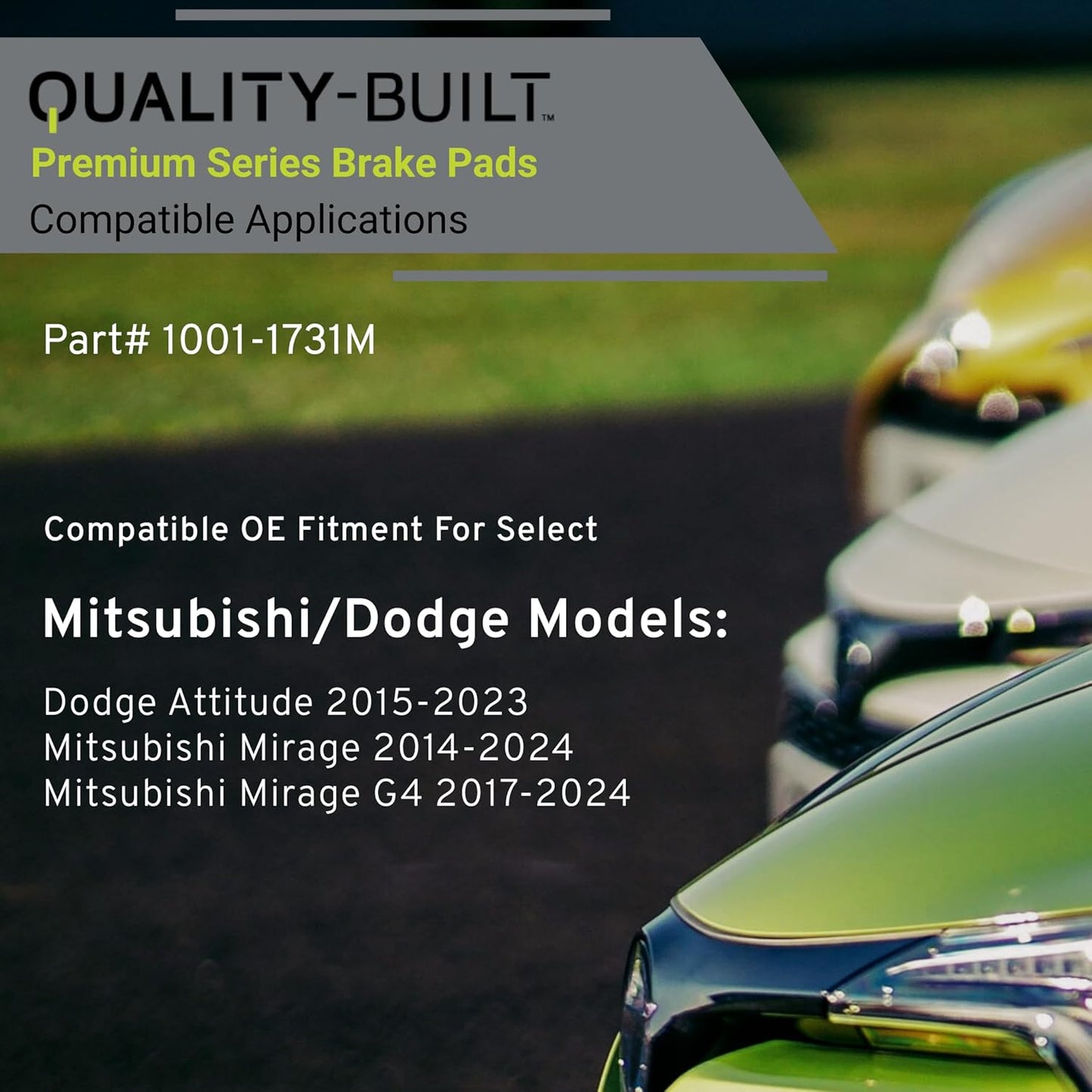 Premium Semi-Metallic Front Brake Pads (1001-1731M) Compatible with Dodge Attitude 2015-2023, Mitsubishi Mirage 2014-2024, Mitsubishi Mirage G4 2017-2024