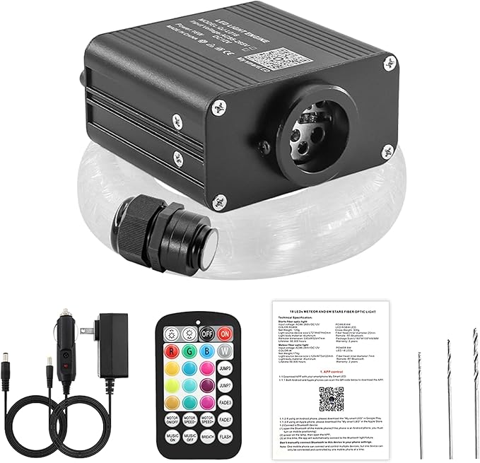 ATOKEE 16W Starlight Headliner Kit 600pcs 0.03in 13.1ft, Twinkle Small Size Fiber Optic Star Lights for Car with Bluetooth APP/Remote Control