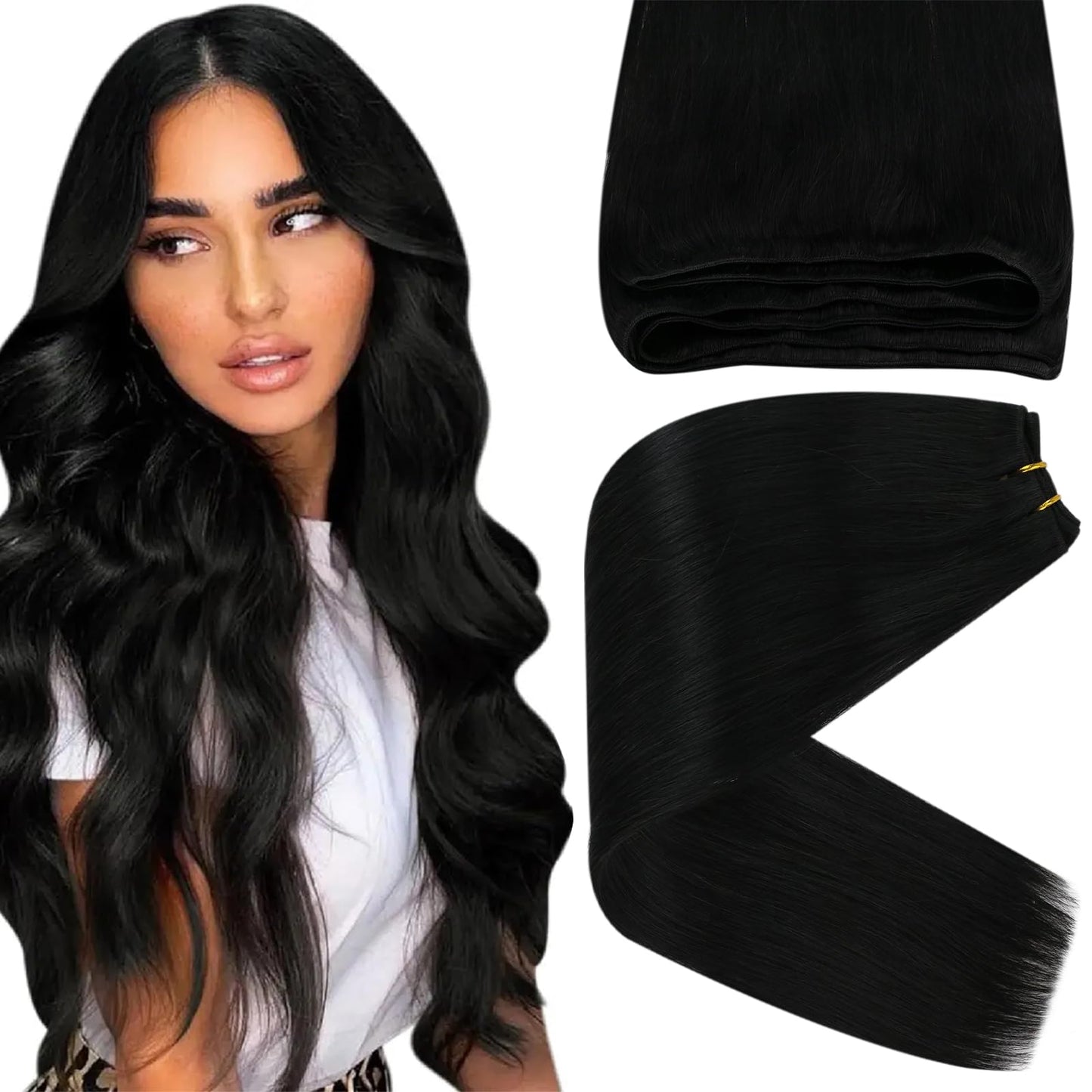 Sunny 120G Black Hair Extensions Sew In Human Hair Weft Extensions Jet Black Sew In Hair Extensions Real Human Hair Black Weft H