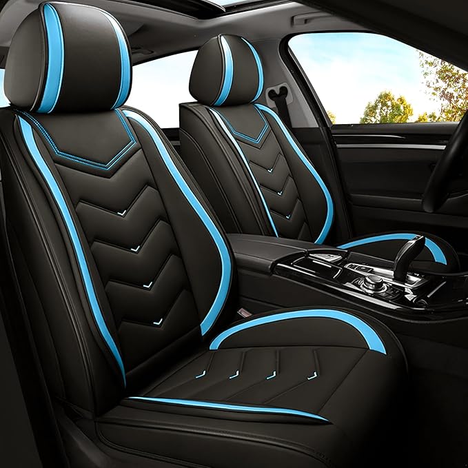 Car Seat Covers for Hyundai Sonata 2002-2026, Premium Nappa Leather Car Seat Cover, Stylish Sport Seat Covers， Automobile Seat Cover Sets.(Standard 2 Seats/Black Blue)