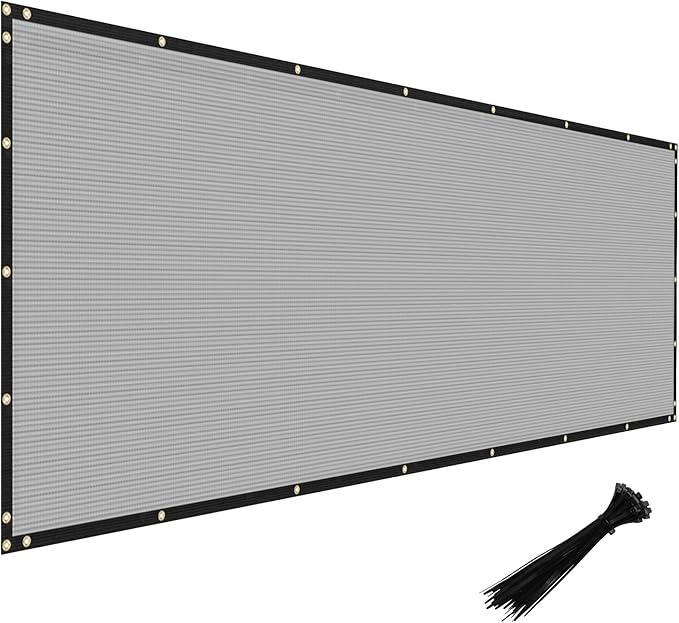 Windscreen4less Privacy Fence Screen Heavy Duty Windscreen Fencing Mesh Fabric Shade Net Cover with Brass Grommtes for Outdoor Wall Garden Yard Pool Deck, 8'x38' Light Gray