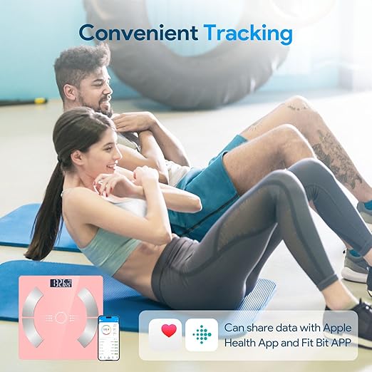 Body Composition Analyzer with Smartphone Application, Digital Simple and Practical Body Fat Scale with Led Display, Bathroom Scale (Pink)