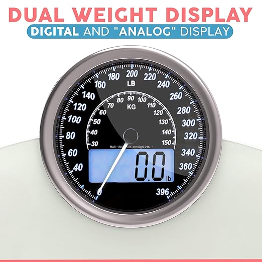 Adamson Hybrid 2-in-1 Analog & Digital Weighing Scale for Body Weight up to 400lbs + Thick Tempered Glass + Extra Large Display + Easy to Read Digital Bathroom Scale + New - White
