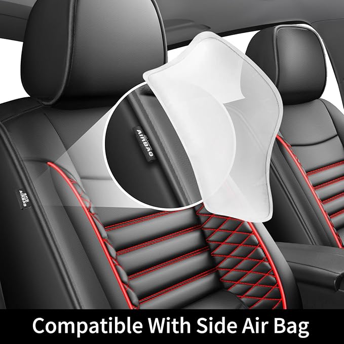 Fit 4Runner Car Seat Covers for Toyota 4Runner 2003-2024 2025 2026 - Upgraded Premium Waterproof & Breathable Leather, Airbag Compatible, All-Weather Seat Cushion Protector (2 Front/Black+Red)