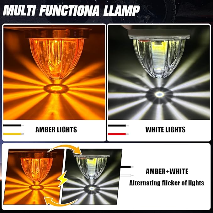 4-Pack Dual Color Watermelon Lights with Strobe & Steady Lighting, Clear Lens Amber/White LED Side Marker Turn Signal Lights for Truck Trailer RV Off-Road Vehicle