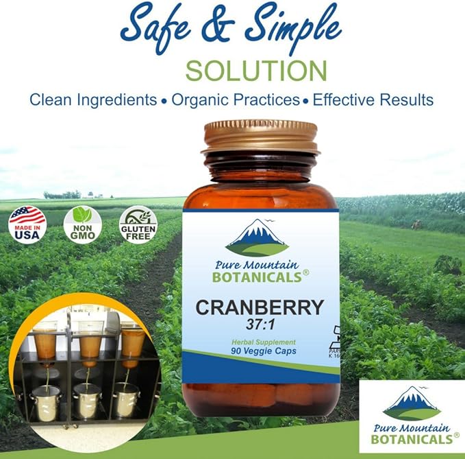 Pure Mountain Botanicals Cranberry Pills Kosher Vegan Capsules with 400mg Cranberry Concentrate Extract Supplement