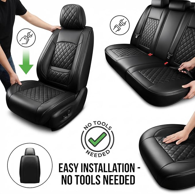 Fit Integra Car Seat Covers for Acura Integra 2023-2026 - Premium Leather, Waterproof, All-Weather, Airbag Compatible, Breathable, Seat Protectors, Only 2 Front seat Covers, Black