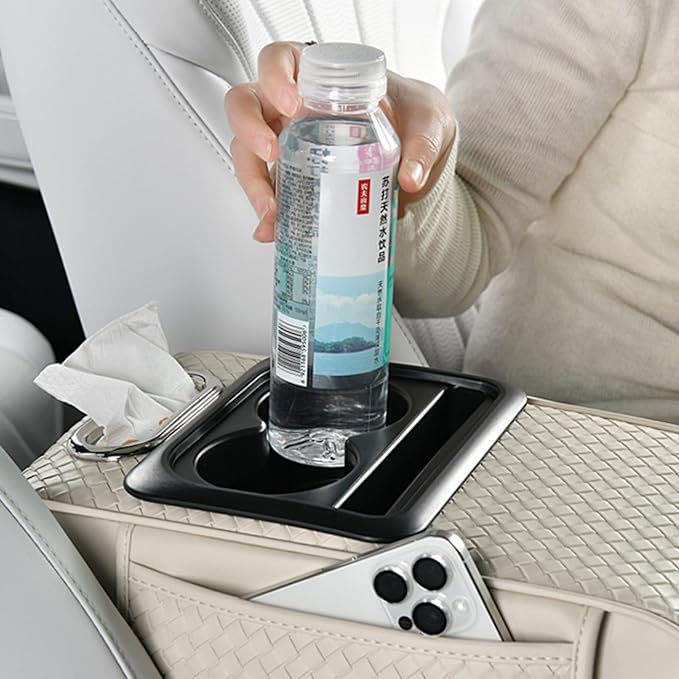 Car Armrest Cushion Cover Car Center Console Memory Foam Booster Pad with Storage Pocket and Tissue Hole for Sedan Vehicle (Cupholder - Grey, 13.39 * 7.68 * 2.95'' / 34 * 19.5 * 7.5cm)