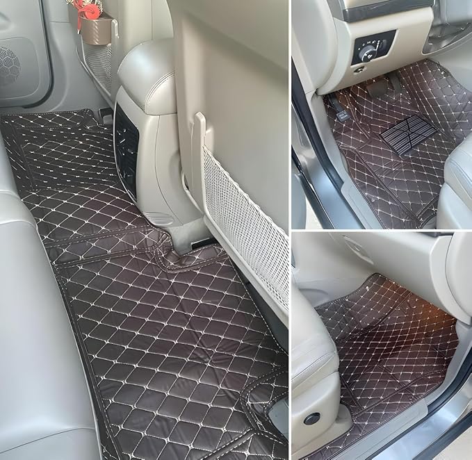 Customize Car Floor Mats for 99% Sedan SUV Sports Car All Weather Leather Full Coverage Waterproof Non-Slip Vehicle Lining Pads (All Black Splicing)