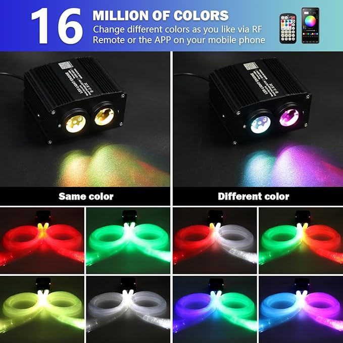 AMKI Dual Color 18W Twinkle&Meteor Starlight Headliner Kit 700pcs 0.03in 9.8ft+240pcs Pure White Shooting Star,Updated 2 in 1 Starlight Box RGBW Sound Activated Mode for Car Home Decor
