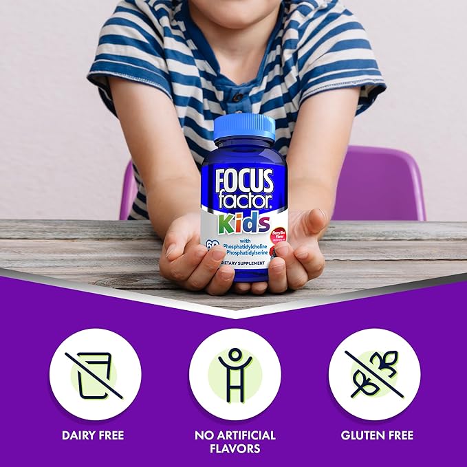 Focus Factor Kids Complete Daily Chewable Multivitamin & Neuro Nutrient Brain Function w/Vitamin B12, C, D3, Berry, 60 Count, Pack of 3