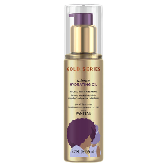Pantene, Hair Oil Treatment, Sulfate Free, Intense Hydrating, Pro-V Gold Series, For Natural And Curly Textured Hair, 3.2 Fl Oz