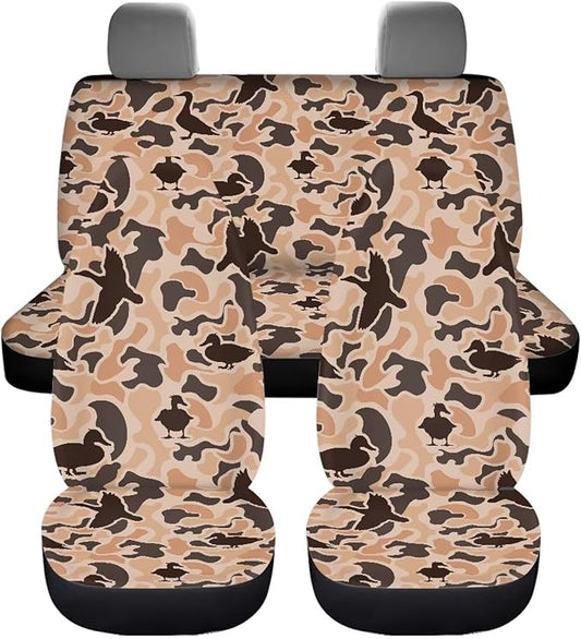 KEIAHUAN Car Seat Covers for Front and Rear Seat Duck Camo Hunting Auto Interior Decoration Accessories for Sedan, Truck, SUV, Van, 4 Piece