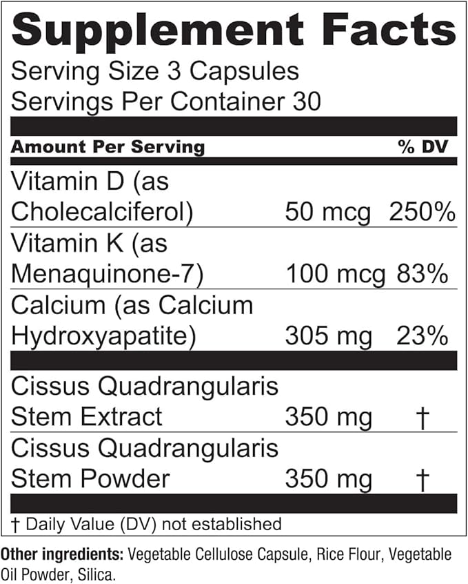 Essential Elements Bone Boost Bone Health Supplement - Bone Support and Calcium Supplement with Vitamin D 3, K2, Cissus Quadrangularis for Bone Strength - 90 Capsules (30 Day Supply)