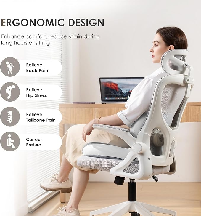 FLORICH Memory Foam Truck Seat Cushion,Car Seat Cushion and Lumbar Support Pillow for Office Chair, Ergonomic Back Support & Sciatica Relief for Long Drives(Beige Grey)