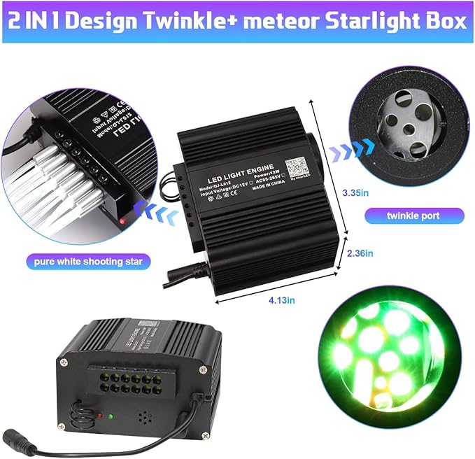 AMKI 450pcs 0.03in 9.8ft Twinkle Starlight Headliner Kit, Updated 2 in 1 Twinkle+Meteor Fiber Optic Light Box RGBW Sound Activated Mode for Car& Home Decoration, 240pcs Pure White Shooting Star