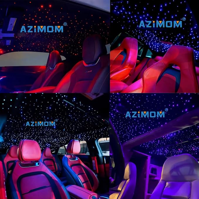 AZIMOM Bluetooth/APP LED 16W RGBW Fiber Optic Light Star Ceiling Kits 450pcs 0.03in 6.5ft Sensor Music Mode Remote Control Car Use Home Headliner Starlight Decoration
