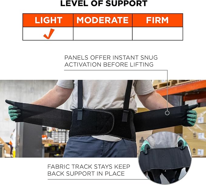 Ergodyne ProFlex 1650 Back Support Belt, 7.5" Elastic, Adjustable, Removeable Straps, Black, 2X-Large
