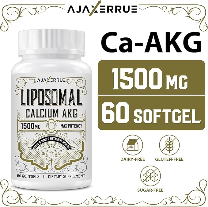 Liposomal Calcium AKG Supplement 1500 MG (Alpha-Ketoglutaric Acid), High Absorption, More Effective Than AAKG, Ca AKG for Longevity, Age Defense, Cellular Energy, Metabolic Function, 60 Softgels
