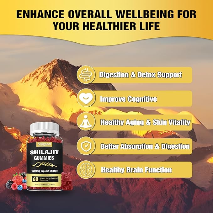 Shilajit Gummies with 85+ Trace Minerals Supplement, Shilajit for Men & Women - 60 Mixed Berry Flavored Gummies