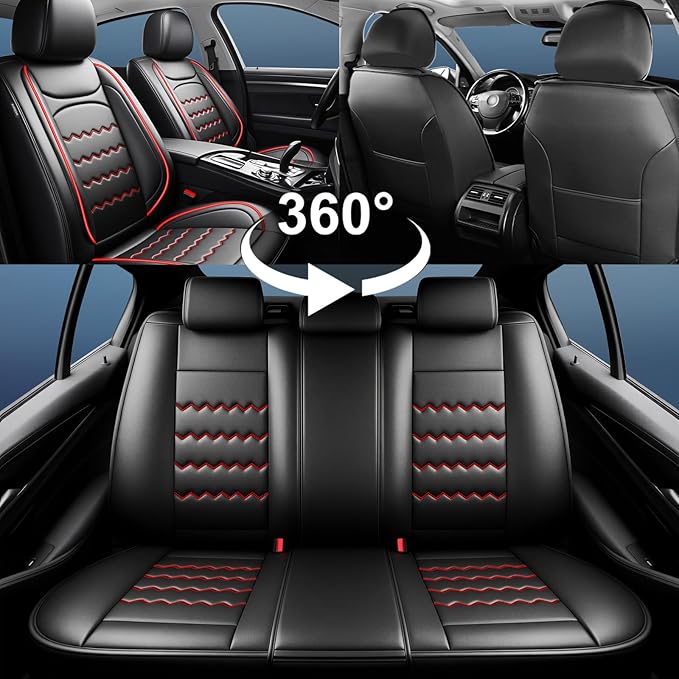 CX-30 Car Seat Covers Fit for Mazda CX-30 2020-2026, Full Coverage Premium Leather Waterproof Breathable Seat Covers, Automotive Seat Protectors, Airbag Compatible(Full Set Seats, Black & Red)