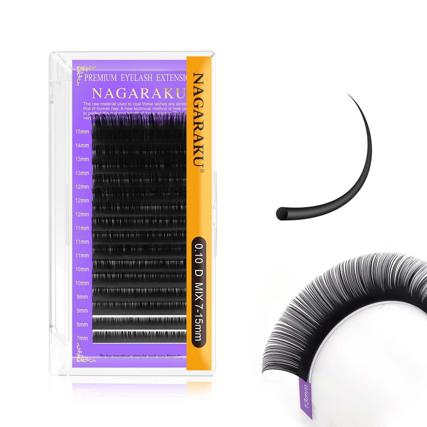 Nagaraku Eyelash Extensions Individual Lashes 0.10Mm D Curl 7-15Mm Mix Tray Matte Black Classic Soft Natural Professional 16 Row