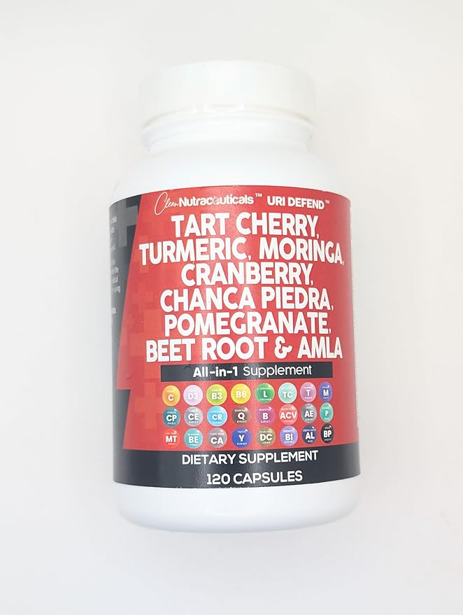 Clean Nutraceuticals Tart Cherry Extract Capsules with Turmeric Moringa Cranberry Chanca Piedra Celery Quercetin ACV Pomegranate L Selenomethionine - Uric Levels - 2Pack