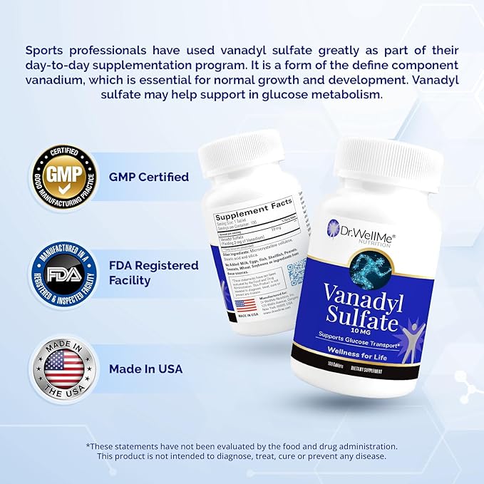 Dr.WellMe Nutrition Vanadyl Sulfate Supplement 10 mg, Maintains Healthy Blood Sugar Level, 100 Tablets, Pack of 3