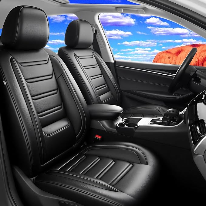 Fit Sonic Car Seat Covers for Select Chevrolet/Chevy Sonic 2012-2020 - Premium Full Coverage Leather, Airbag Compatible, Waterproof & All Weather Seat Cushion Protector, Full Set, Black