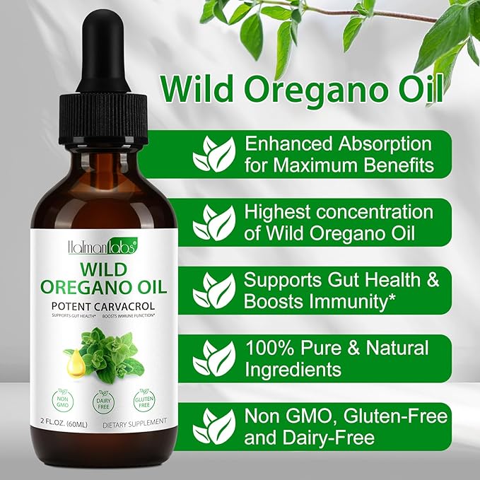 Organic Oregano Oil Liquid Drops, Natural Herbal Supplement with Oil of Oregano Drops, Immune, Digestive Support & Energy, Non-GMO, Gluten Free, 2 FL OZ