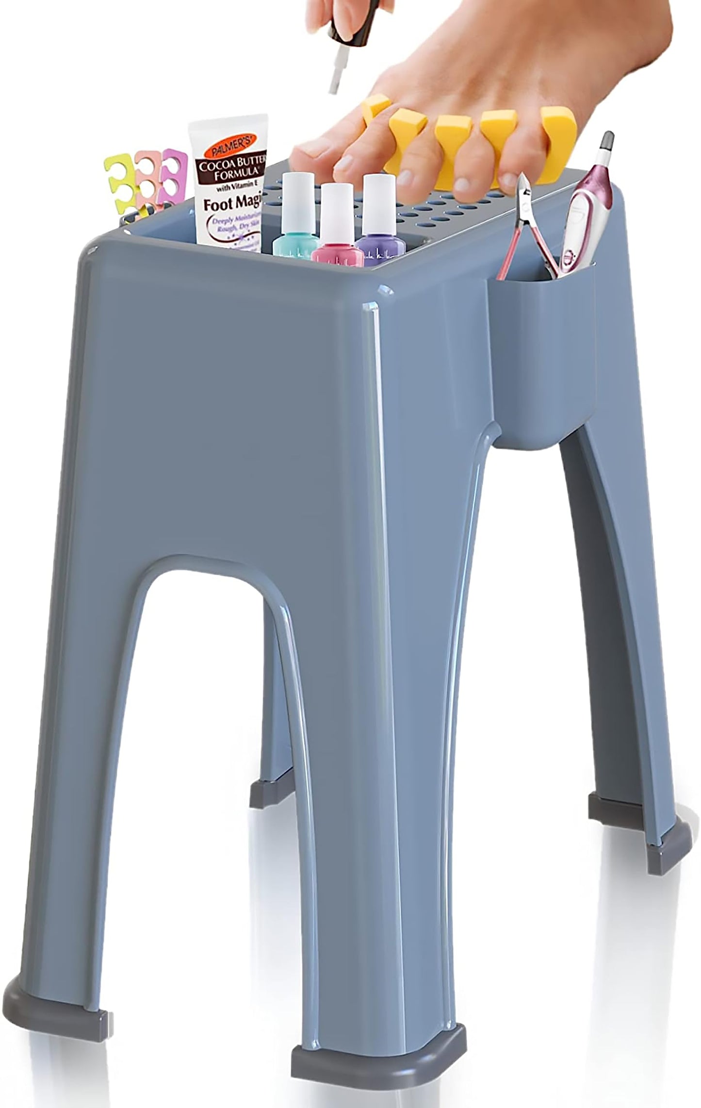 Skywin Pedicure Foot Rest - Non-Slip Salon Step, Side And Back Pockets Holds Pedicure Essentials, 9 X 7 X 10 Inches (Grey)