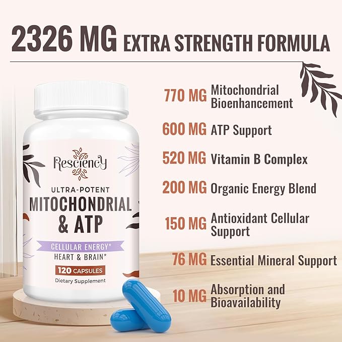 2326 MG Mitochondrial Supplements with ATP, Vitamins, CoQ10 & PQQ, More Effective Than Creatine HMB & Nitric Oxide, Energy, Endurance, Strength, Recovery & Muscle, Organic, 360 Capsules