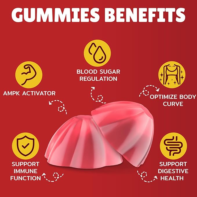 2000mg Berberine Supplement Gummies - High Potency Berberine with Ceylon Cinnamon Candy, Turmeric, Magnesium, Chromium - Sugar Free, Vegan, Non-GMO, Gluten-Free - Peach Flavor 60 Gummies - 1 Pack