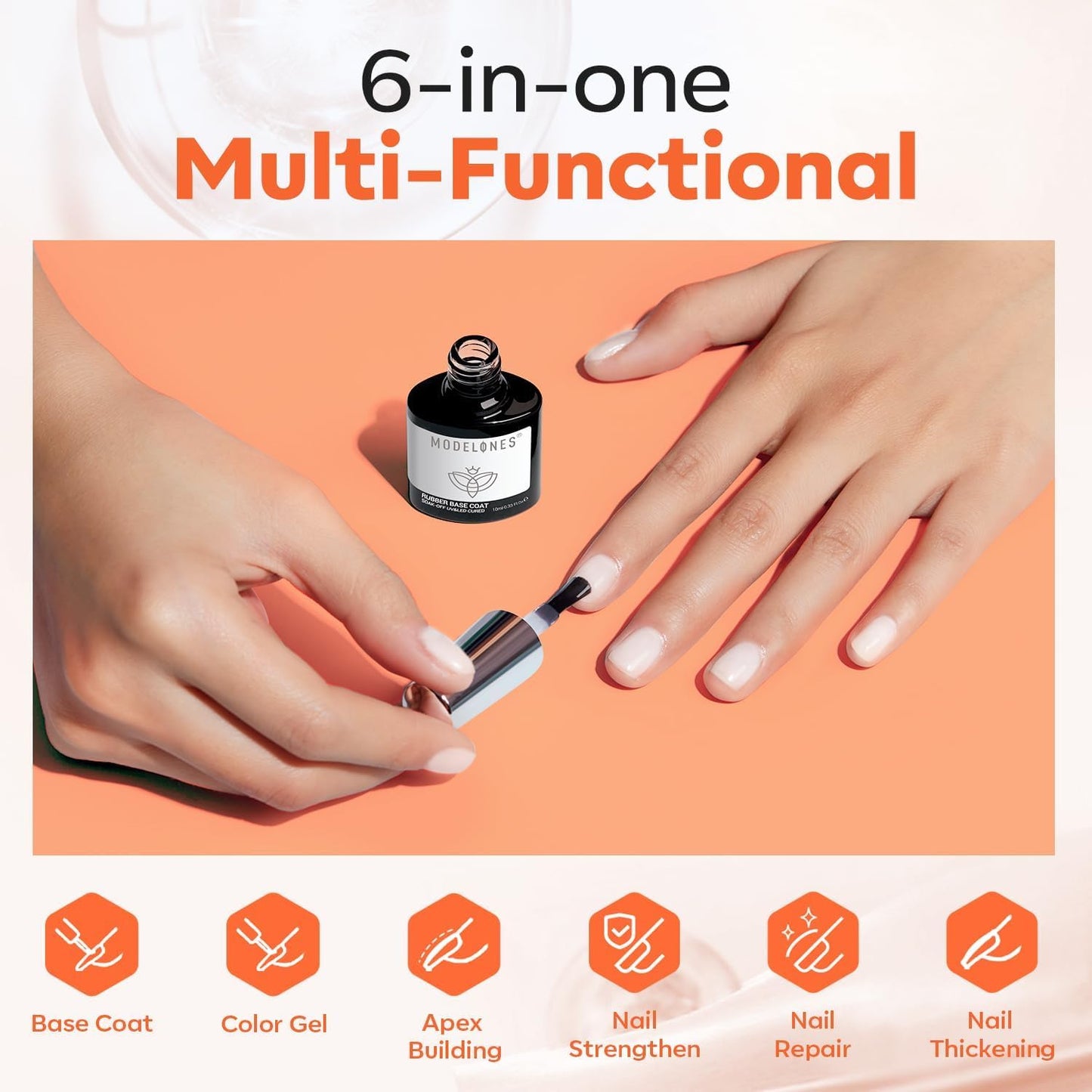 Milky White Rubber Gel Base Coat | 6-in-1 Builder for Strong Nails