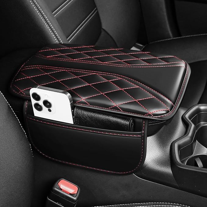 Center Console Cover Fit for Corolla Cross Scratch & Wear Resistant Waterproof Middle Console Cover with 2 Storage Bags(Black&Redline)