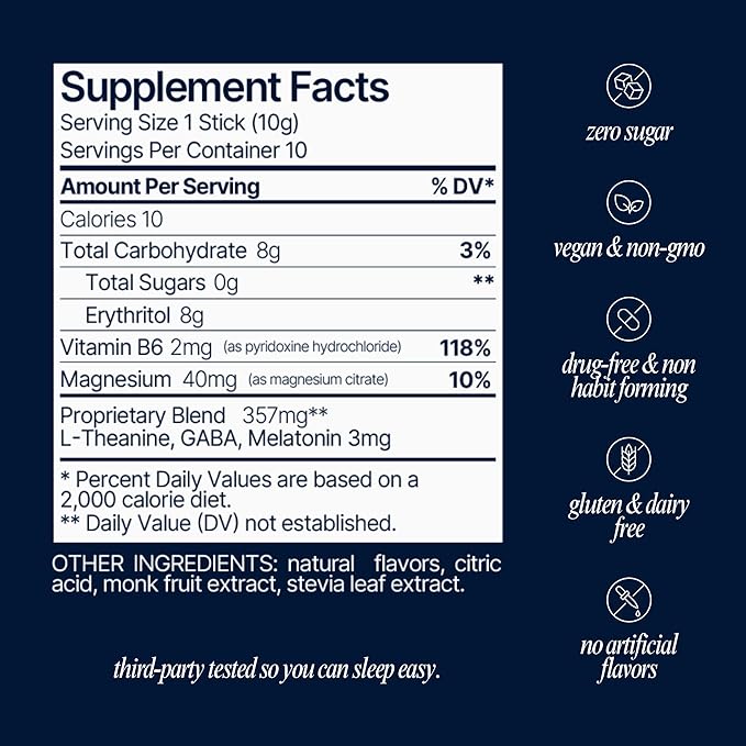 Som Sleep, Calm Sleep Powder Drink Mix, 3mg Melatonin, Magnesium, Vitamin B6, L-Theanine & GABA – Vegan, Keto Friendly – Zero Sugar Berry, 30-Pack