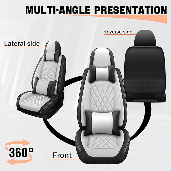 Car Seat Covers Compatible with Toyota Camry 2012-2026 Durable Waterproof Automotive Seat Covers Stretchable, Airbag Compatibility, Premium Nappa Leather(Black White, 2 Pcs Front with Pillow)