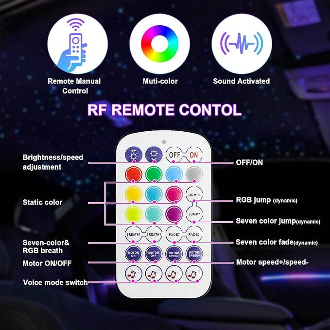 Small Size Car Twinkle Fiber Optic Starlight Headliner Kit, Sound-Activated APP& Remote Control Starlight Engine for Car Home, 200pcs 6.5ft