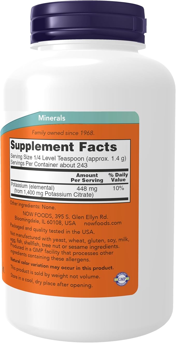 NOW Foods Supplements, Potassium Citrate Powder, Supports Electrolyte Balance and Normal pH*, Essential Mineral, 12-Ounce