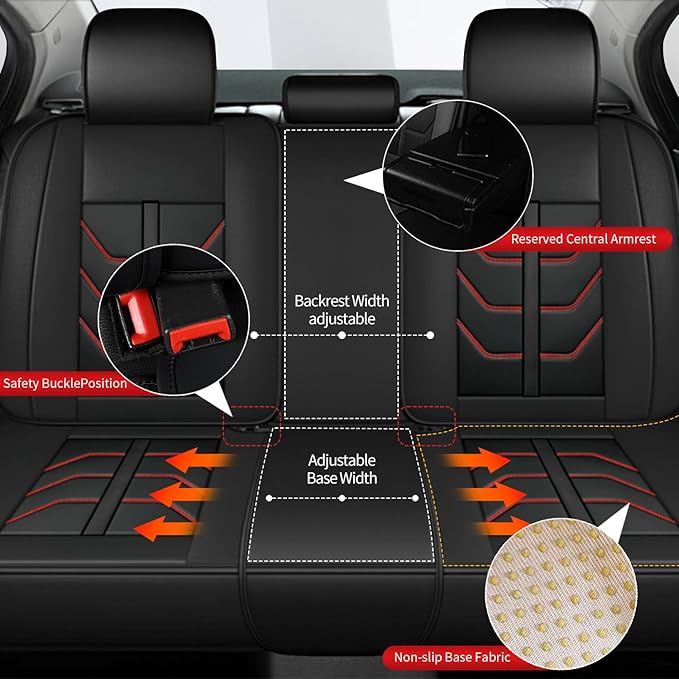 TTX LIGHTING Car Seat Covers fit for VW/Volkswagen Taos 2022-2026 Full Set: Premium Leather Automotive Seat Cover with Airbag Compatible Waterproof (5 Seats, Redline)