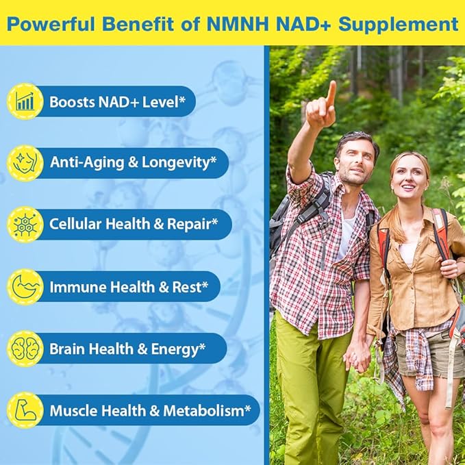 NMNH Supplement (Dihydronicotinamide Mononucleotide)500mg Per Serving, NMNH NAD Supplements for Women & Men, NMNH to Boost NAD+ Levels As We Age for Anti Aging, Cell Health*, Brain* , Energy- 60 Count