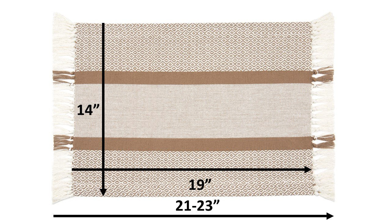 Sticky Toffee Cotton Placemats Set of 4 – Tan Woven 14x19 in Table Mats for Kitchen or Dining Table, Boho Style, Washable Cloth Placemats